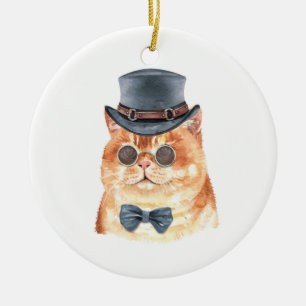 Wasserfarbe Katze Orange Steampunk Weihnachten Keramik Ornament