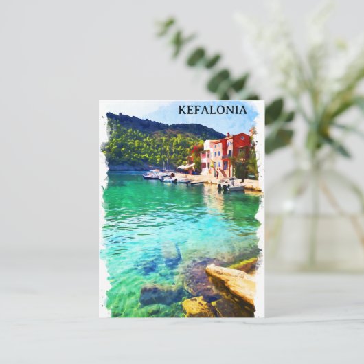 Wasserfarbe Kefalonia Griechenland Küstensicht Postkarte (Stehend Vorderseite)