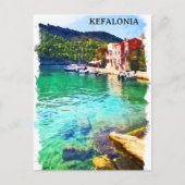Wasserfarbe Kefalonia Griechenland Küstensicht Postkarte (Vorderseite)