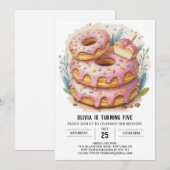 Wasserfarbe Kinder Donuts Geburtstag Einladung (Vorne/Hinten)