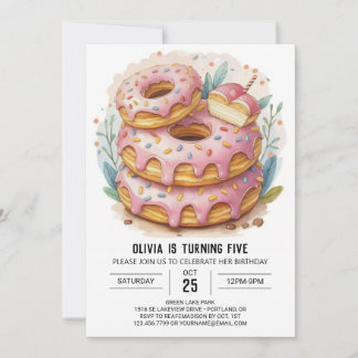 Wasserfarbe Kinder Donuts Geburtstag Einladung