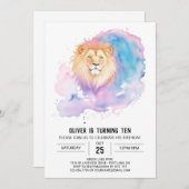 Wasserfarbe Kinder Lion Birthday Einladung (Vorne/Hinten)