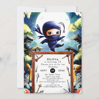 Wasserfarbe Kinder Ninja Geburtstag Einladung