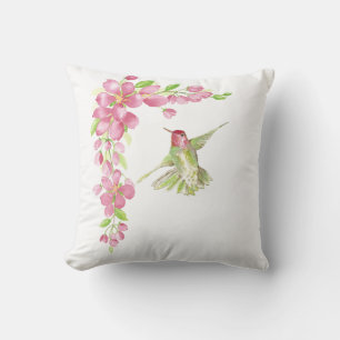Wasserfarbe Kirsche Blossom & Hummingbird Kissen