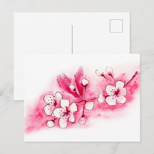Wasserfarbe Kirsche Blossom Postkarte (Vorne/Hinten)