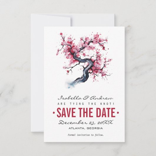 Wasserfarbe Kirsche Blossom Save The Date (Vorderseite)