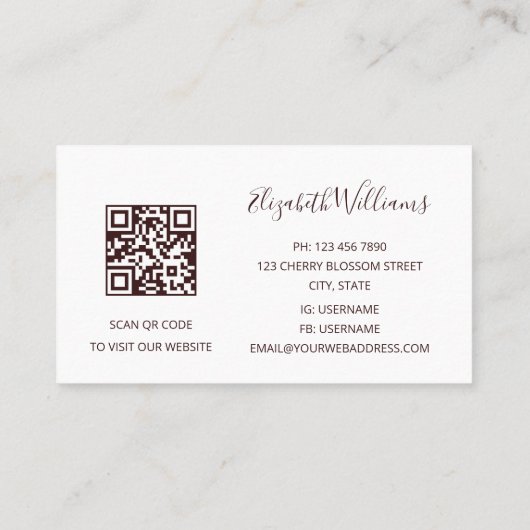 Wasserfarbe Kirsche Blossom Weiß | Qr Code Visitenkarte (Rückseite)