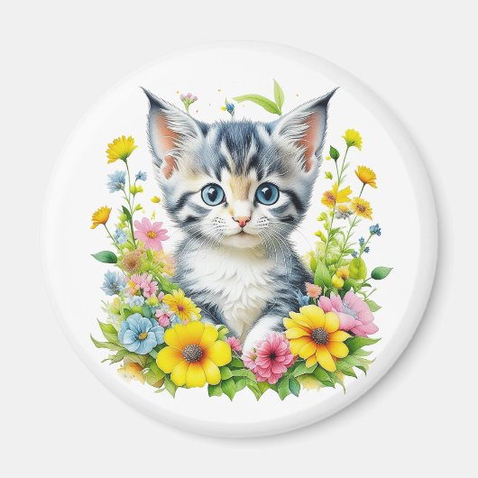 Wasserfarbe Kitten Blume Weihnachten Magnet (Vorne)