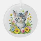 Wasserfarbe Kitten Blume Weihnachten Ornament Aus Glas (Vorderseite)