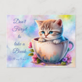 Wasserfarbe Kitten in einem Teacup farbige Katze Postkarte (Vorderseite)