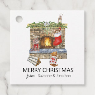 Wasserfarbe Kitten Kamin Weihnachten Geschenkanhänger