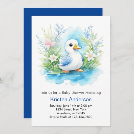 Wasserfarbe Kleine Duck Boy Babydusche Einladung (Vorne/Hinten)