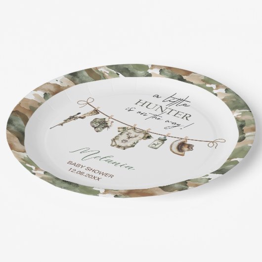 Wasserfarbe Kleine Jägerbaby Dusche Pappteller (Schrägansicht)