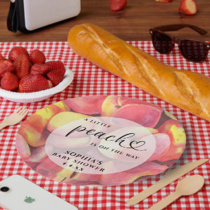 Wasserfarbe Kleine Pfirsich ist auf dem Weg Babydu Pappteller