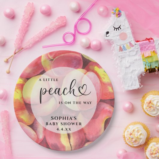 Wasserfarbe Kleine Pfirsich ist auf dem Weg Babydu Pappteller (Party)