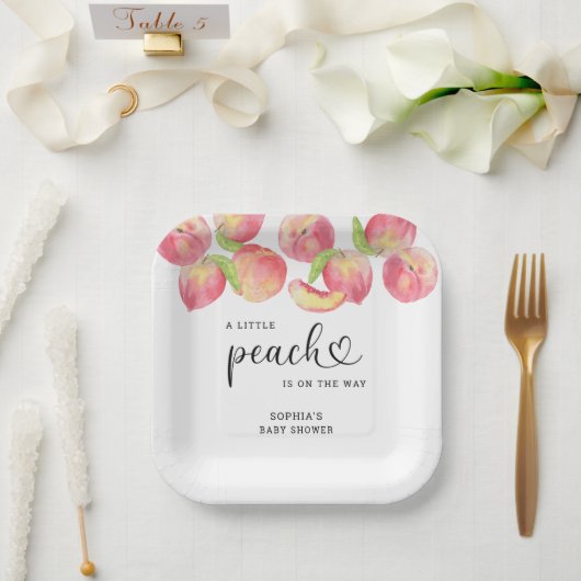 Wasserfarbe Kleine Pfirsich ist auf dem Weg Babydu Pappteller (Hochzeit)