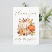 Wasserfarbe Kleine Pumpkin Babydusche Flat Dankeskarte (Stehend Vorderseite)