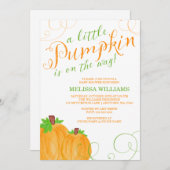 Wasserfarbe Kleine Pumpkin Fall Babydusche Einladung (Vorne/Hinten)