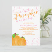 Wasserfarbe Kleine Pumpkin Fall Girl Babydusche Einladung (Stehend Vorderseite)