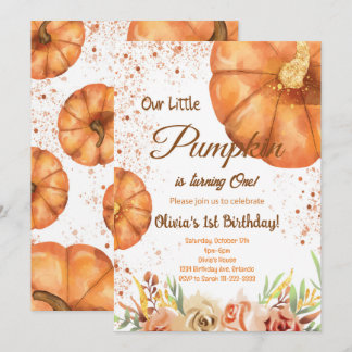 Wasserfarbe Kleine Pumpkin Herbst Geburtstag einla Einladung