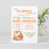 Wasserfarbe Kleine Pumpkin Orange Babydusche Einladung (Stehend Vorderseite)