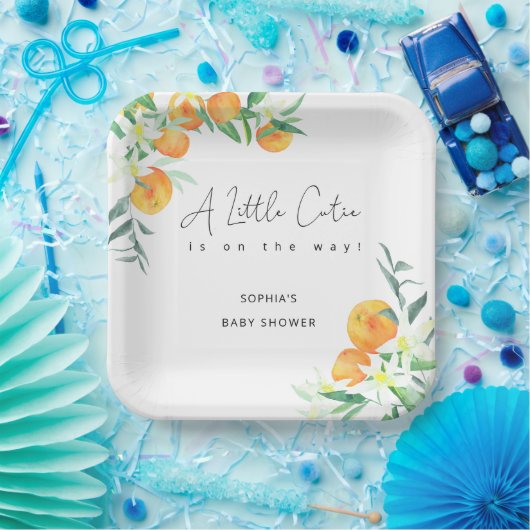 Wasserfarbe Kleine Süsse ist auf dem Weg Babydusch Pappteller (Party)