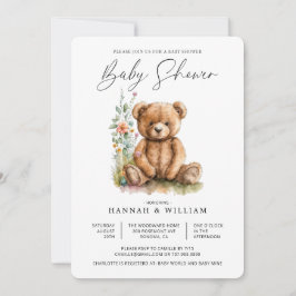 Wasserfarbe Kleine Teddy Bären Blume Babydusche Einladung