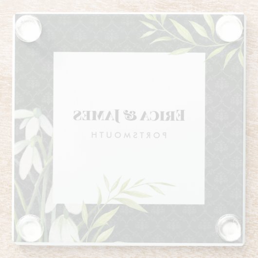 Wasserfarbe Kleine weiße Schneeflocken & Laurel Da Glasuntersetzer (Rückseite)