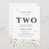 Wasserfarbe Kleine Wildblume 2. Geburtstag Einladung (Vorne/Hinten)