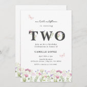 Wasserfarbe Kleine Wildblume 2. Geburtstag Einladung (Vorne/Hinten)