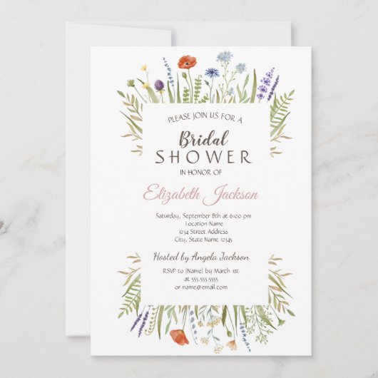 Wasserfarbe Kleine Wildblume Wiesen Brautparty Einladung (Vorderseite)