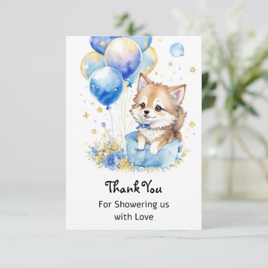 Wasserfarbe Kleine Wolf Babydusche Dankeskarte (Stehend Vorderseite)