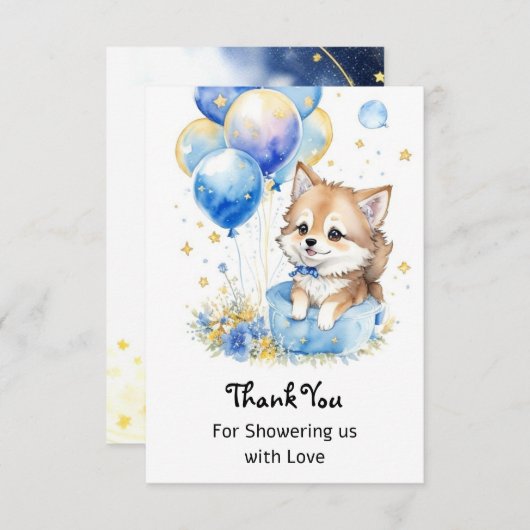 Wasserfarbe Kleine Wolf Babydusche Dankeskarte (Vorne/Hinten)