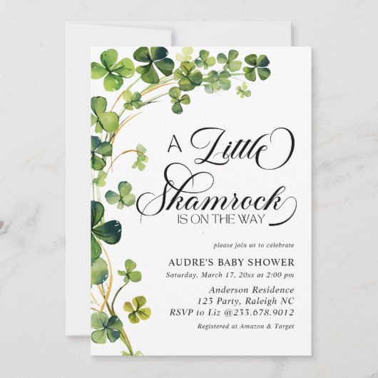 Wasserfarbe Kleines Kleeblatt Script Kinderdusche Einladung (Vorderseite)