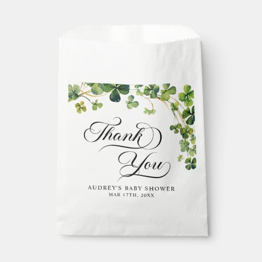 Wasserfarbe Kleines Kleeblatt Script Kinderdusche Geschenktütchen (Vorderseite)