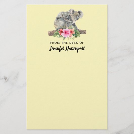 Wasserfarbe Koala Bears Niedliche Mama & Baby Briefpapier (Vorderseite)