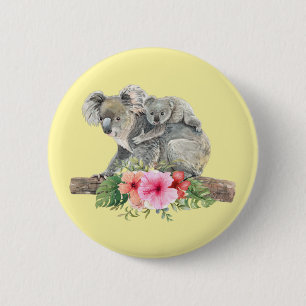Wasserfarbe Koala Bears Niedliche Mama & Baby Button