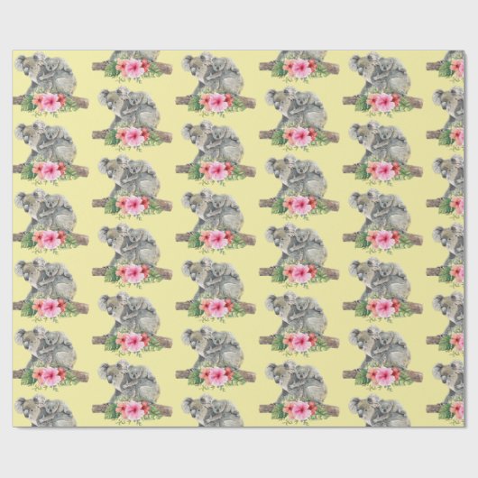 Wasserfarbe Koala Bears Niedliche Mama & Baby Geschenkpapier (Flach)
