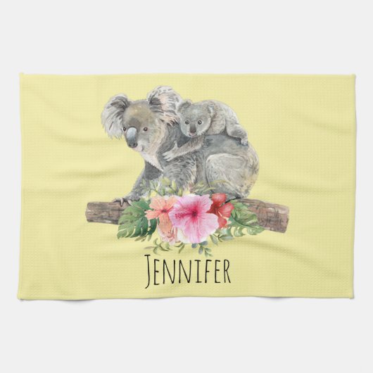 Wasserfarbe Koala Bears Niedliche Mama & Baby Geschirrtuch (Horizontal)