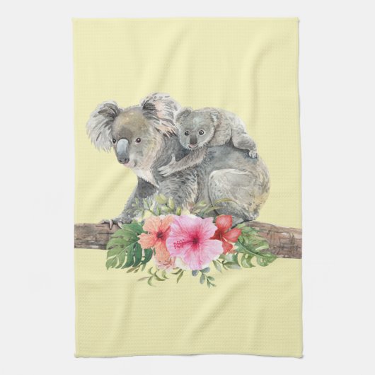 Wasserfarbe Koala Bears Niedliche Mama & Baby Geschirrtuch (Vertikal)