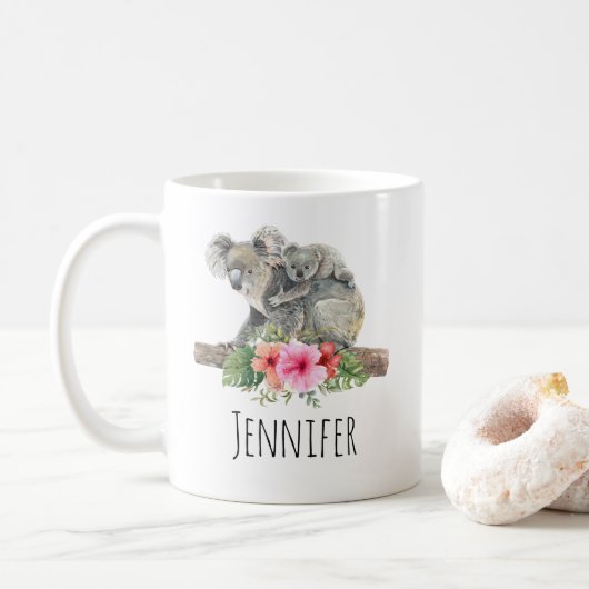 Wasserfarbe Koala Bears Niedliche Mama & Baby Kaffeetasse (Mit Donut)