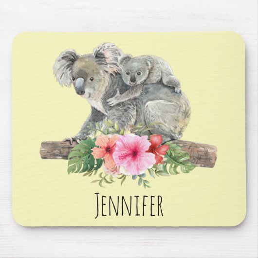 Wasserfarbe Koala Bears Niedliche Mama & Baby Mousepad (Vorne)
