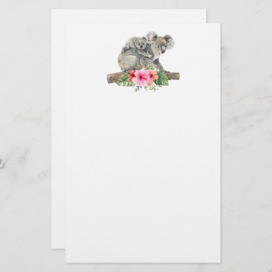 Wasserfarbe Koala Bears Niedliche Mama & Babygesch Briefpapier (Vorne/Hinten)