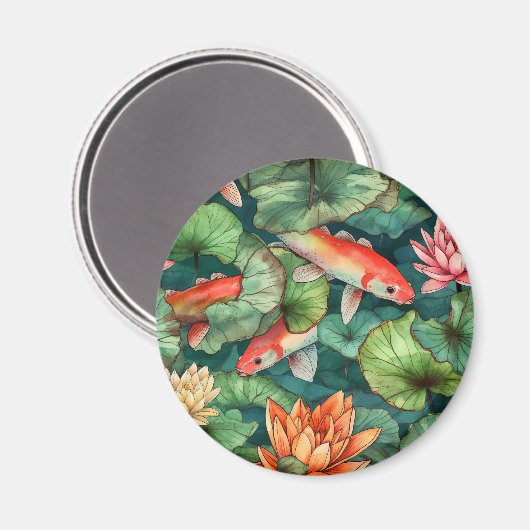 Wasserfarbe Koi und Wasser Lilien Magnet (Vorderseite/Rückseite)