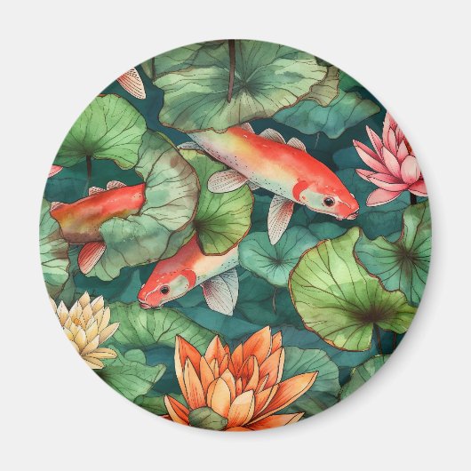 Wasserfarbe Koi und Wasser Lilien Magnet (Vorne)