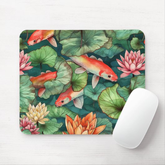 Wasserfarbe Koi und Wasserlilien Mousepad (Mit Mouse)