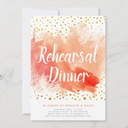 Wasserfarbe, Korallenriff Hochzeitsessen Probe Einladung (Vorderseite)