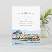 Wasserfarbe Korfu Griechenland Kerkyra Save the Da Einladung (Stehend Vorderseite)