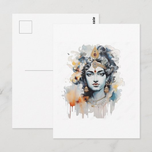 Wasserfarbe Krishna Malerei Postkarte (Vorne/Hinten)