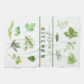 Wasserfarbe Küchen Kräuter Grüne Personalisiert Geschirrtuch (Horizontal)